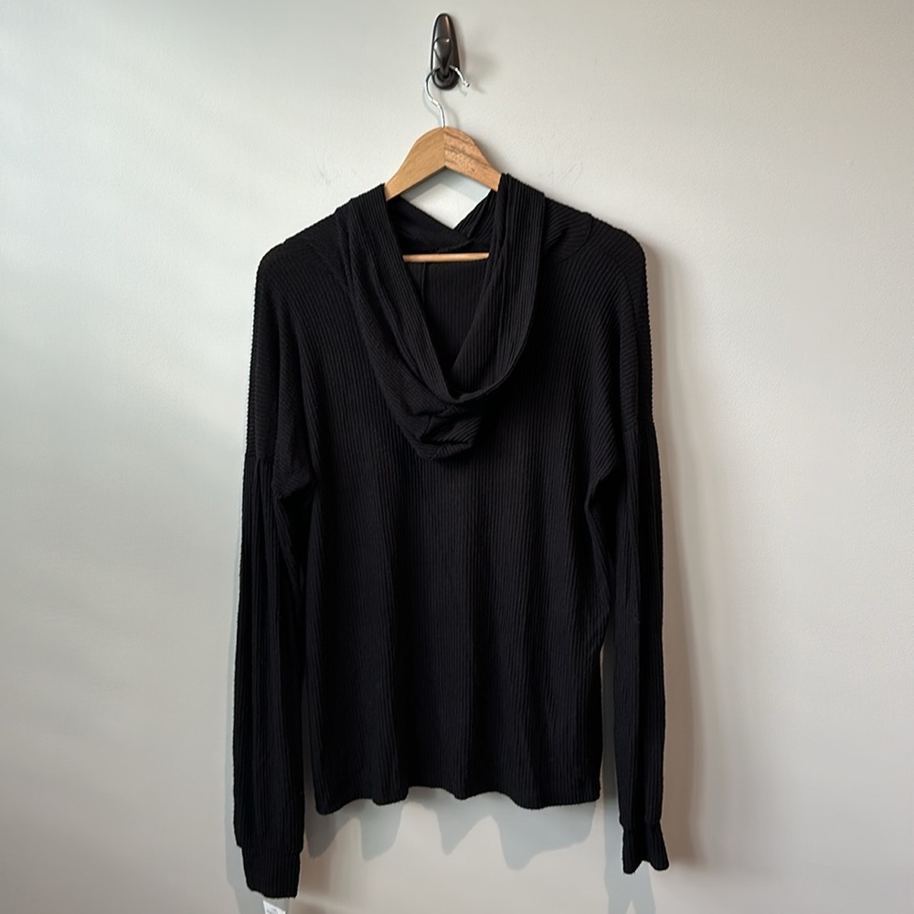 NWT PST by Project Social T Wren Small Rib Knit Soft Hoodie Top Blac Women's L - Picture 7 of 8